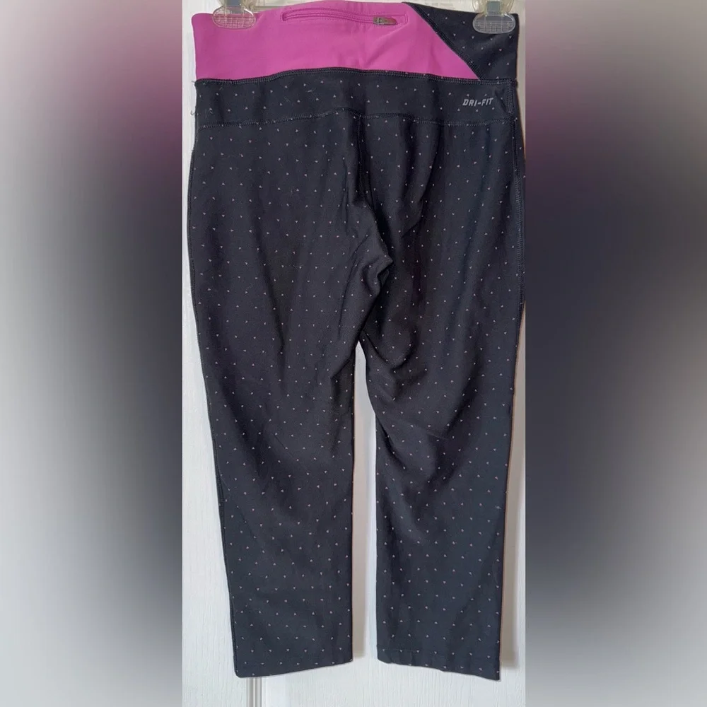 Nike Dri-FIT Capri Leggings Pink Black Polka Dot Print Size XS